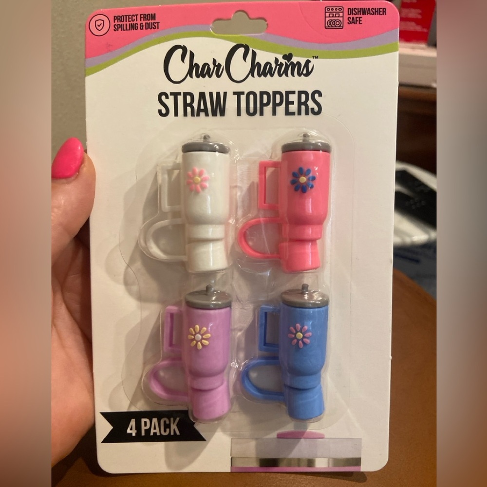 New! Char Charms Straw Toppers - Pink, White, Purple, Blue